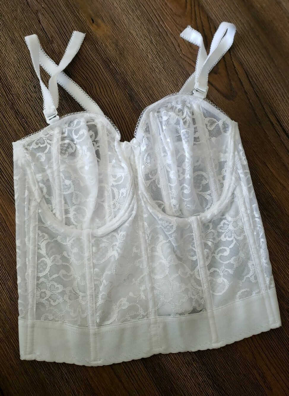 Goddess Women's Bustier White Size 40 B Lace Hook & Eye w/Straps $59